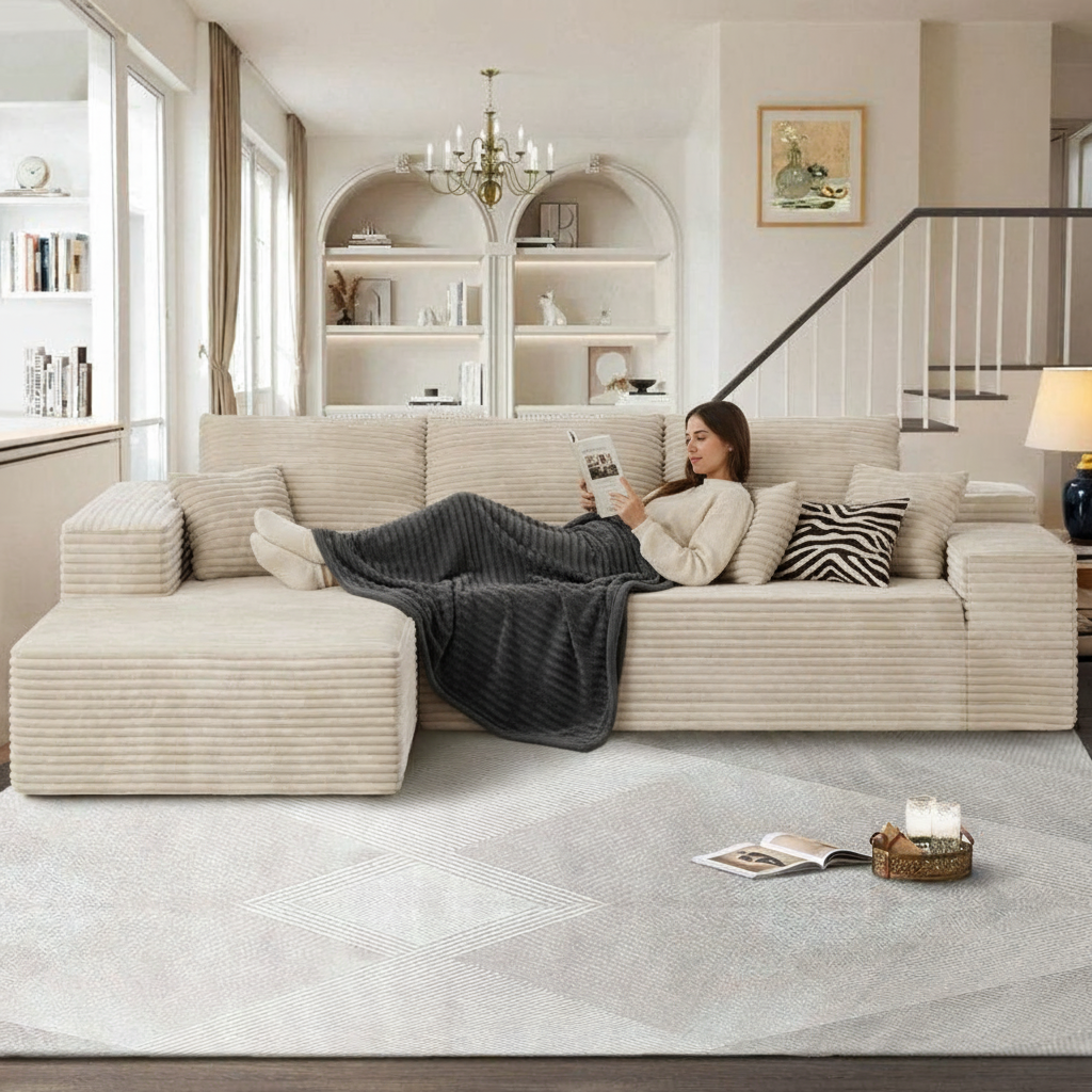 Corduroy L-Shape Sectional with Chaise