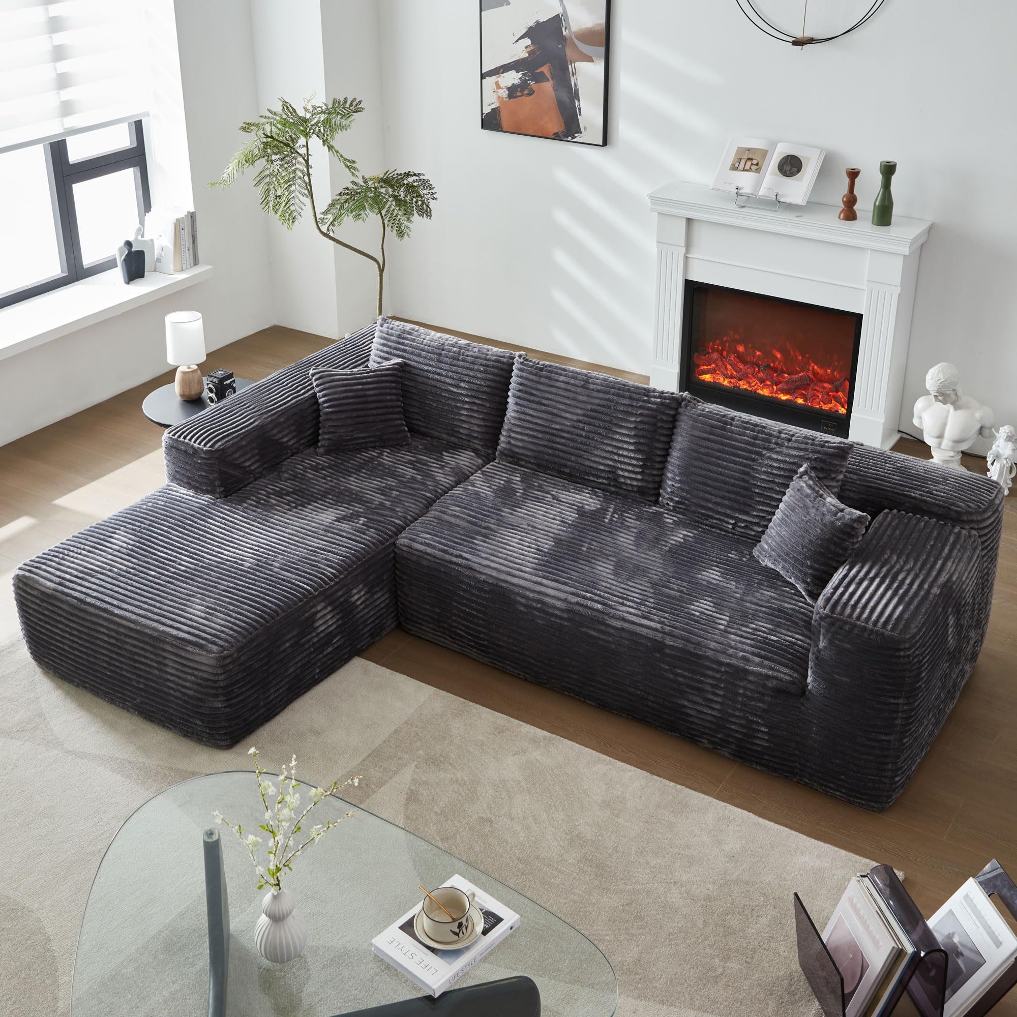 Corduroy L-Shape Sectional with Chaise